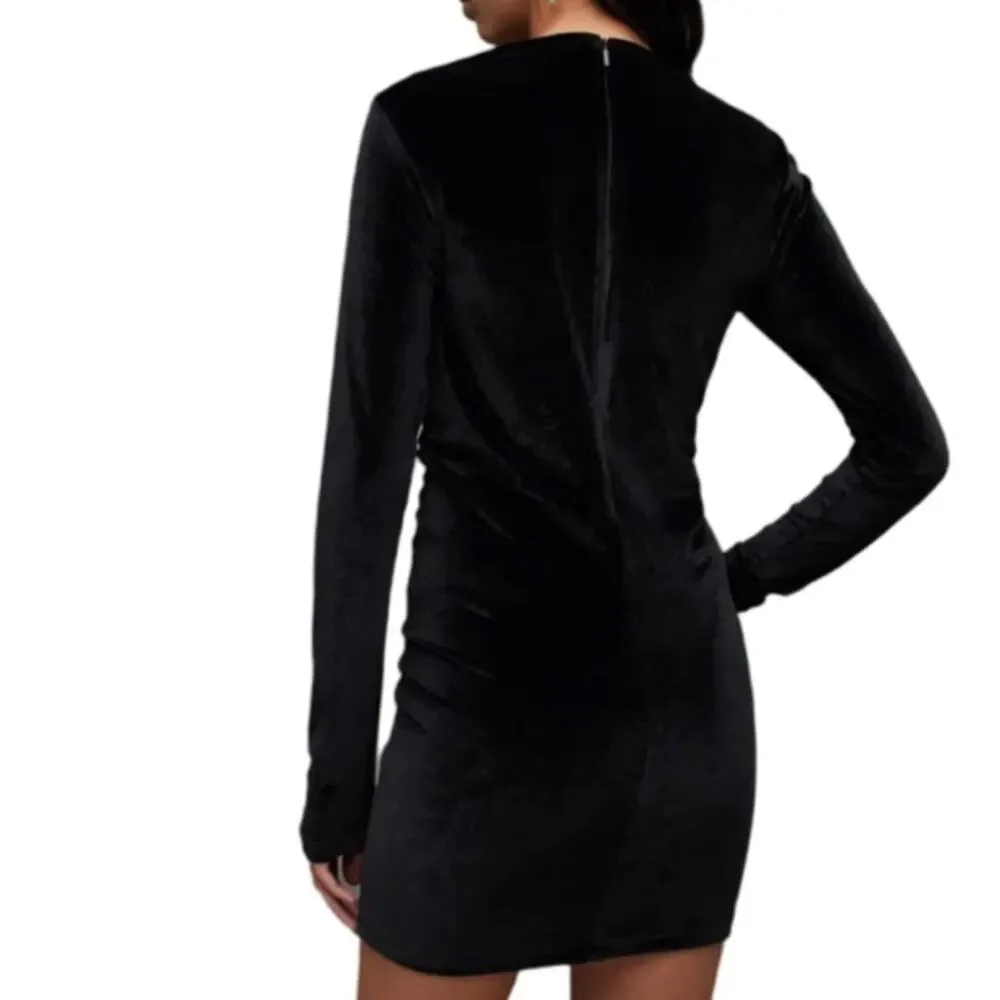 All Saints Anya Velvet V-Neck Mini Dress - Black Size 2 - Picture 2 of 7